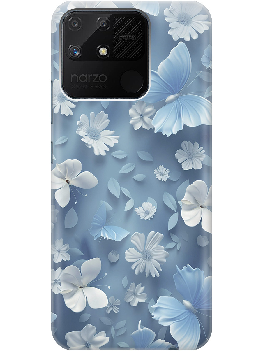 

Силиконовый чехол на Realme narzo 50A с принтом "Голубые бабочки", 740189910
