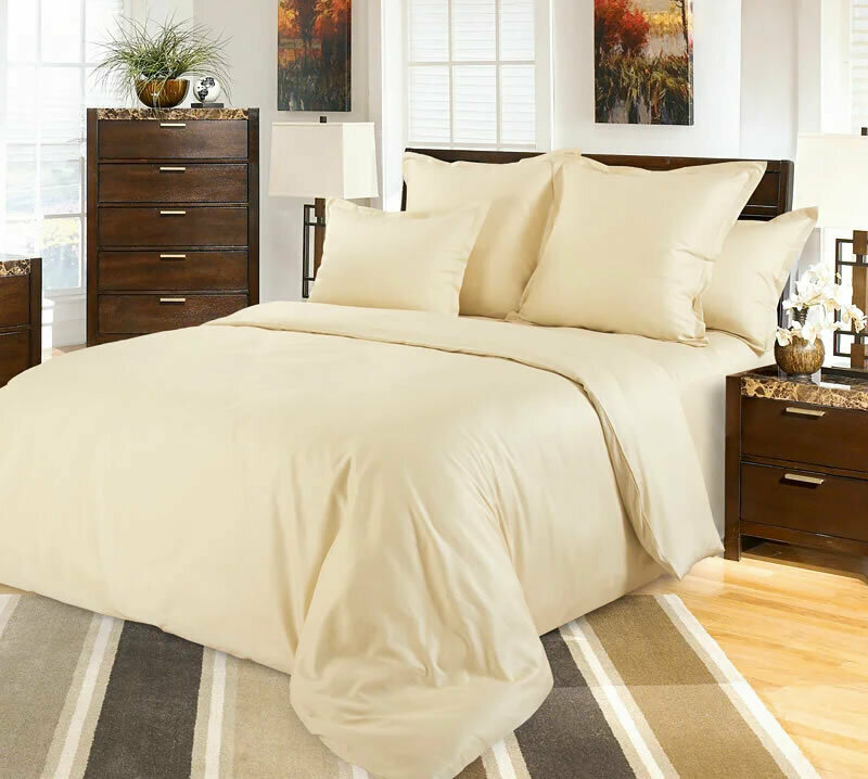 Постельное бельё Maktex из сатина 1,5 спальное Однотонный Шампань