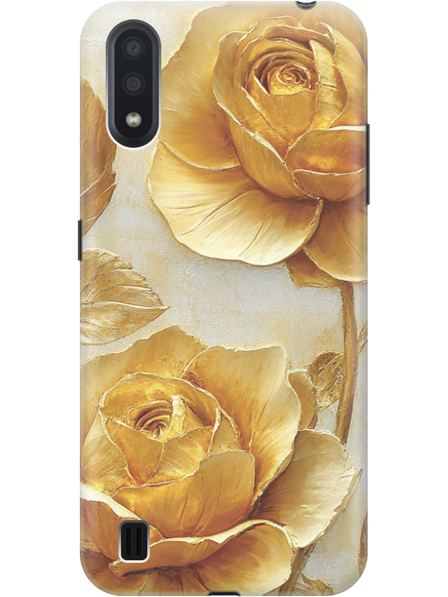 

Силиконовый чехол на Samsung Galaxy A01 с принтом "Золотые розы", Прозрачный;золотистый;белый, 722444423