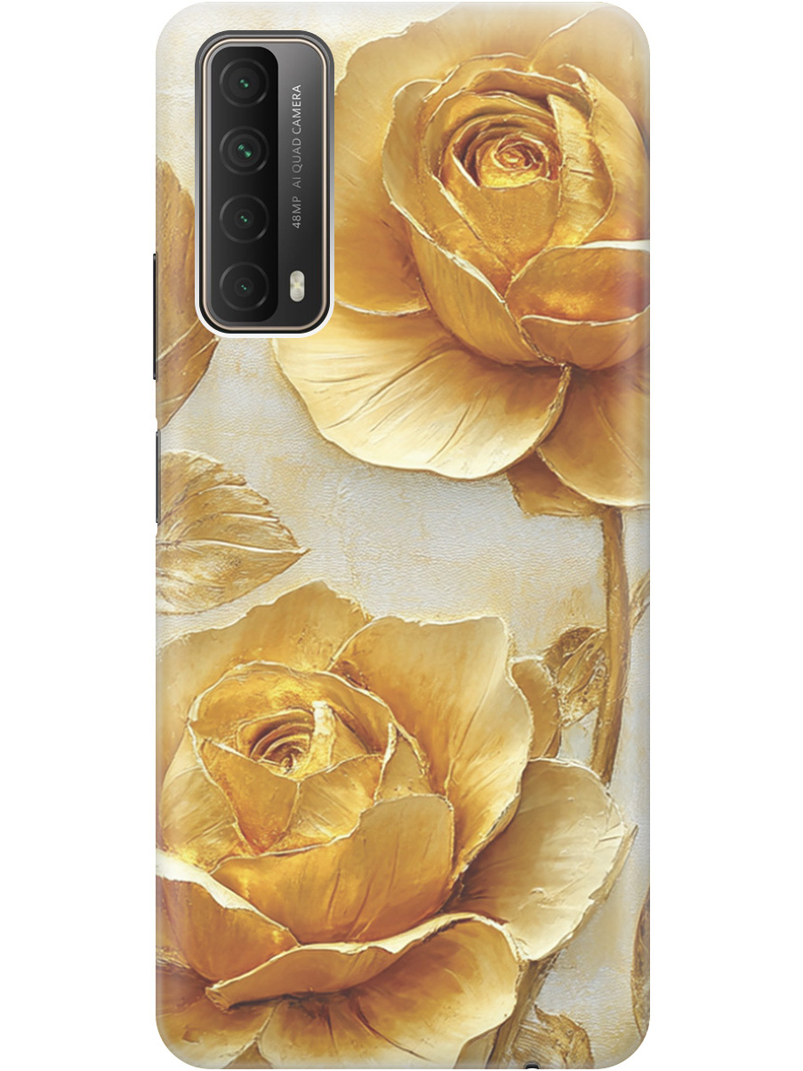 

Силиконовый чехол на Huawei P Smart (2021) с принтом "Золотые розы", Прозрачный;золотистый;белый, 723603023