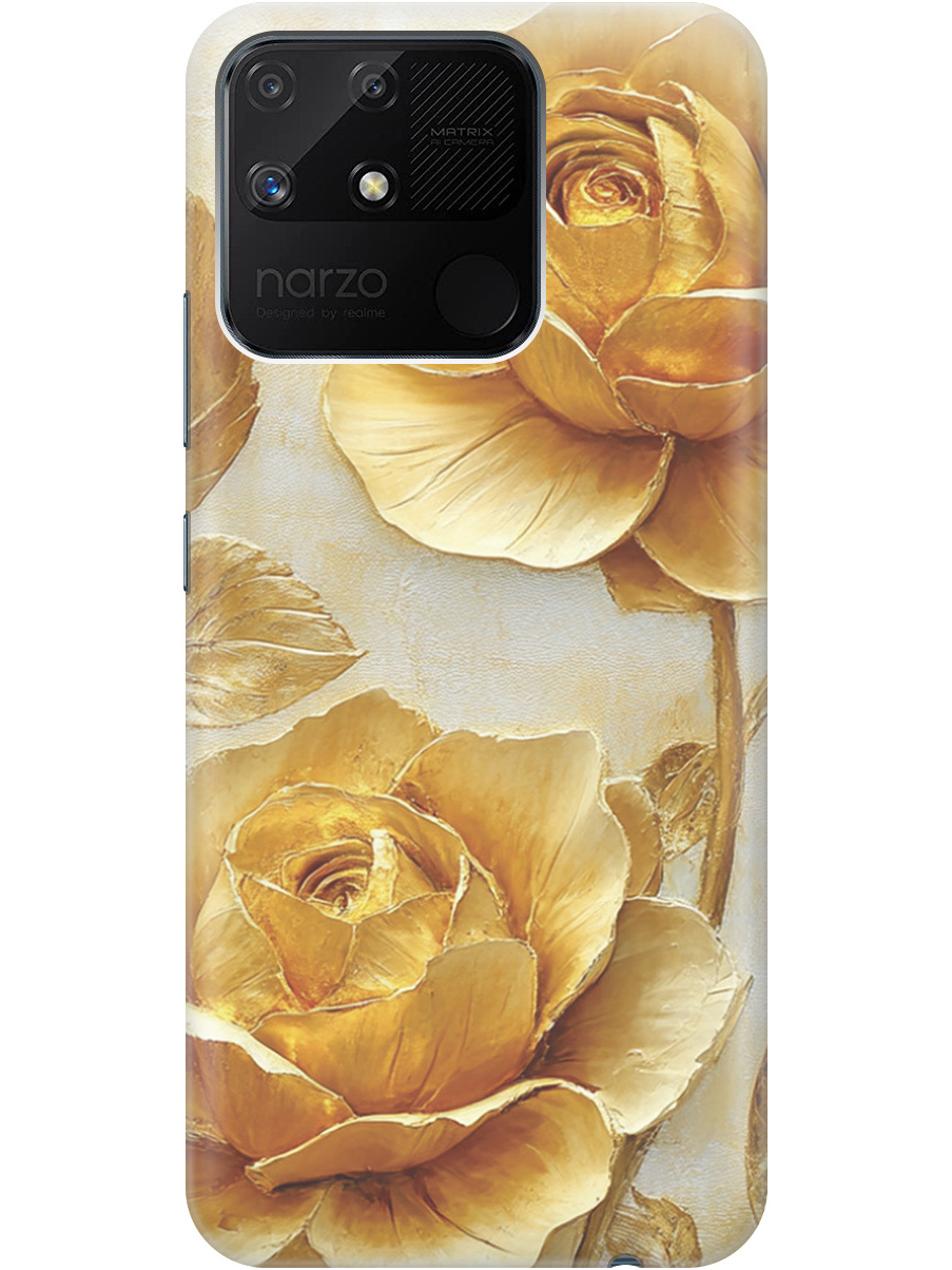 

Силиконовый чехол на Realme narzo 50A с принтом "Золотые розы", Прозрачный;золотистый;белый, 740189923