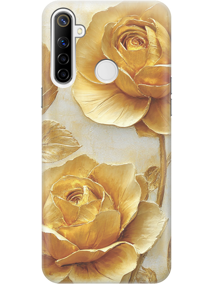 

Силиконовый чехол на realme 5 / 6i / C3 с принтом "Золотые розы", Прозрачный;золотистый;белый, 726149623