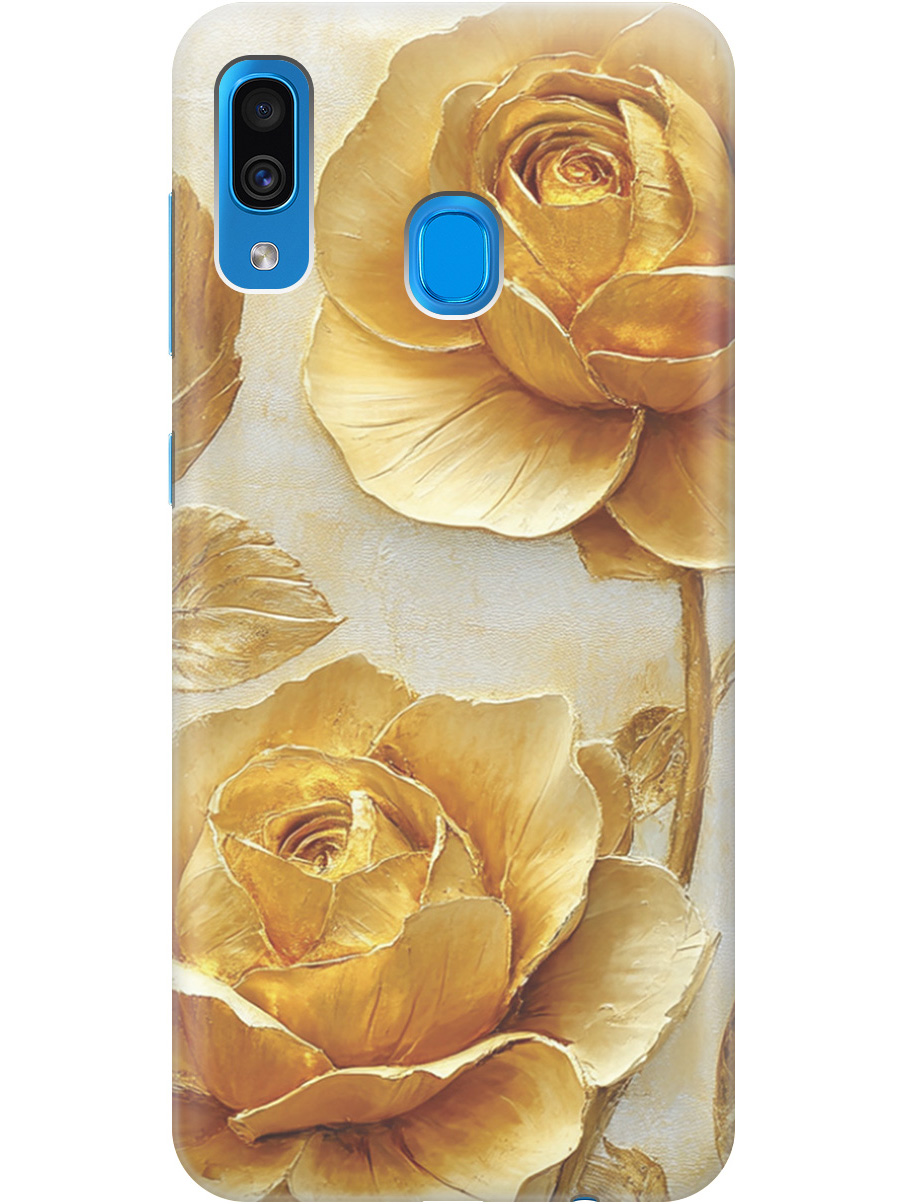 

Силиконовый чехол на Samsung Galaxy A20 / A30 с принтом "Золотые розы", Прозрачный;золотистый;белый, 720772123