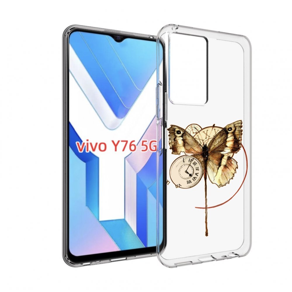 Чехол MyPads старинные часы с бабочкой для Vivo Y76 5G