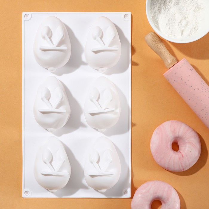 

Форма для выпечки и муссовых десертов KONFINETTA Кролик, 29x17,2x4,3 см, 6 ячеек, ячейка, Белый