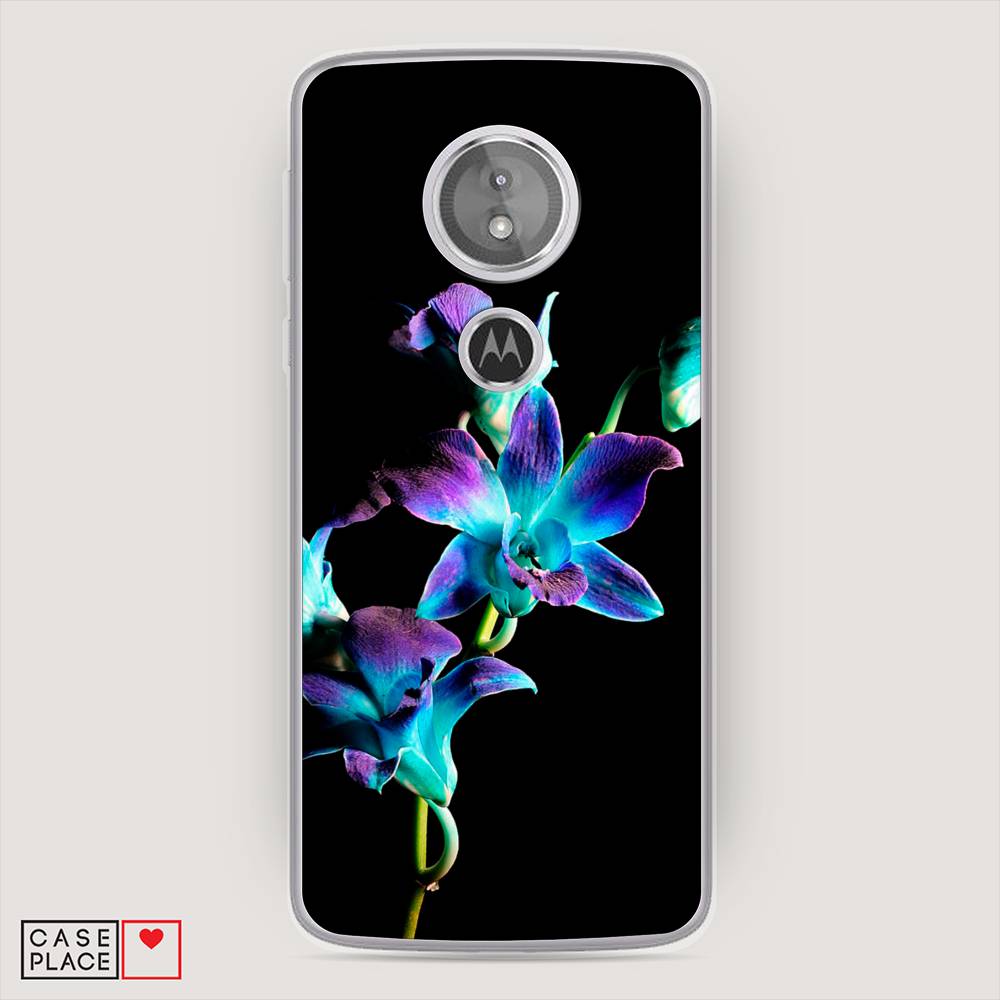 фото Силиконовый чехол "синий цветок на черном" на motorola moto e5 awog