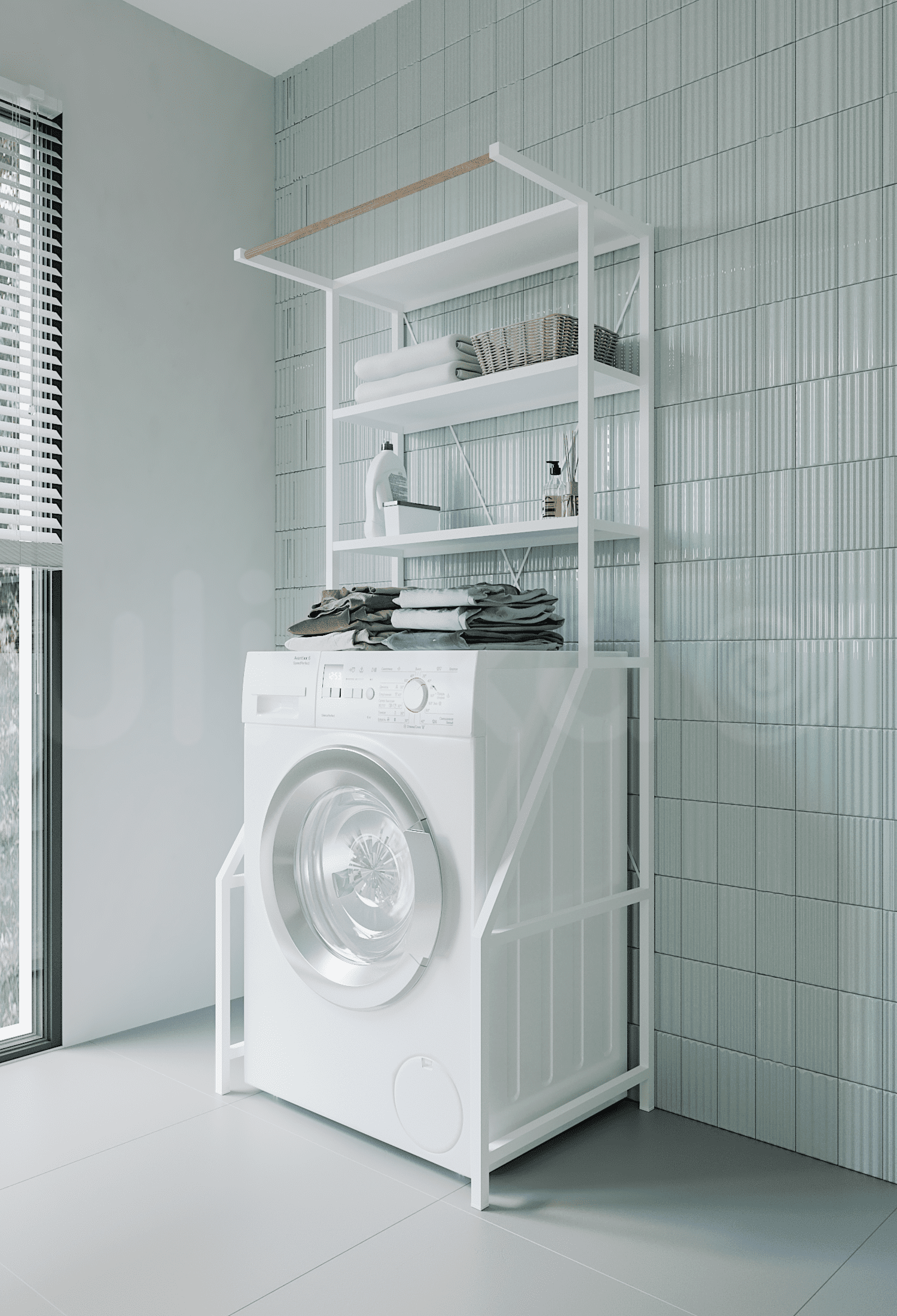 фото Стеллаж над стиральной машиной большой ulitka camelot металл, бел