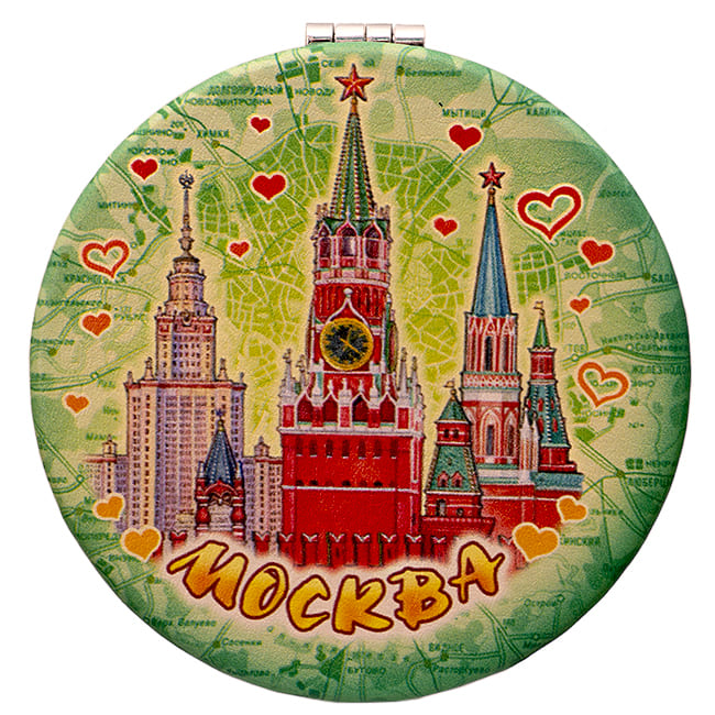 

Зеркало карманное АКМ двойное из экокожи Зеленая Москва 7 см