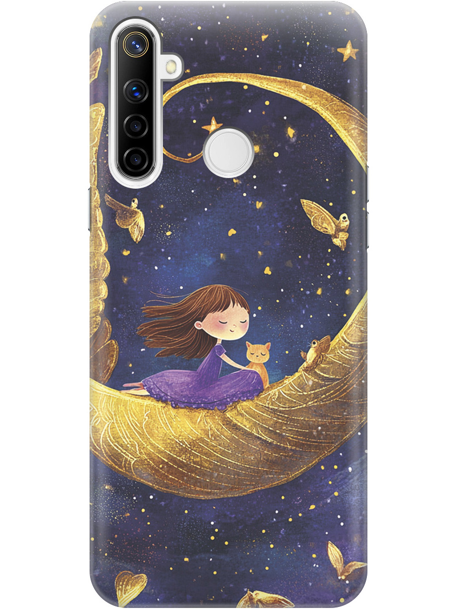 

Силиконовый чехол на realme 5 / 6i / C3 с принтом "Девочка и месяц", 726149672
