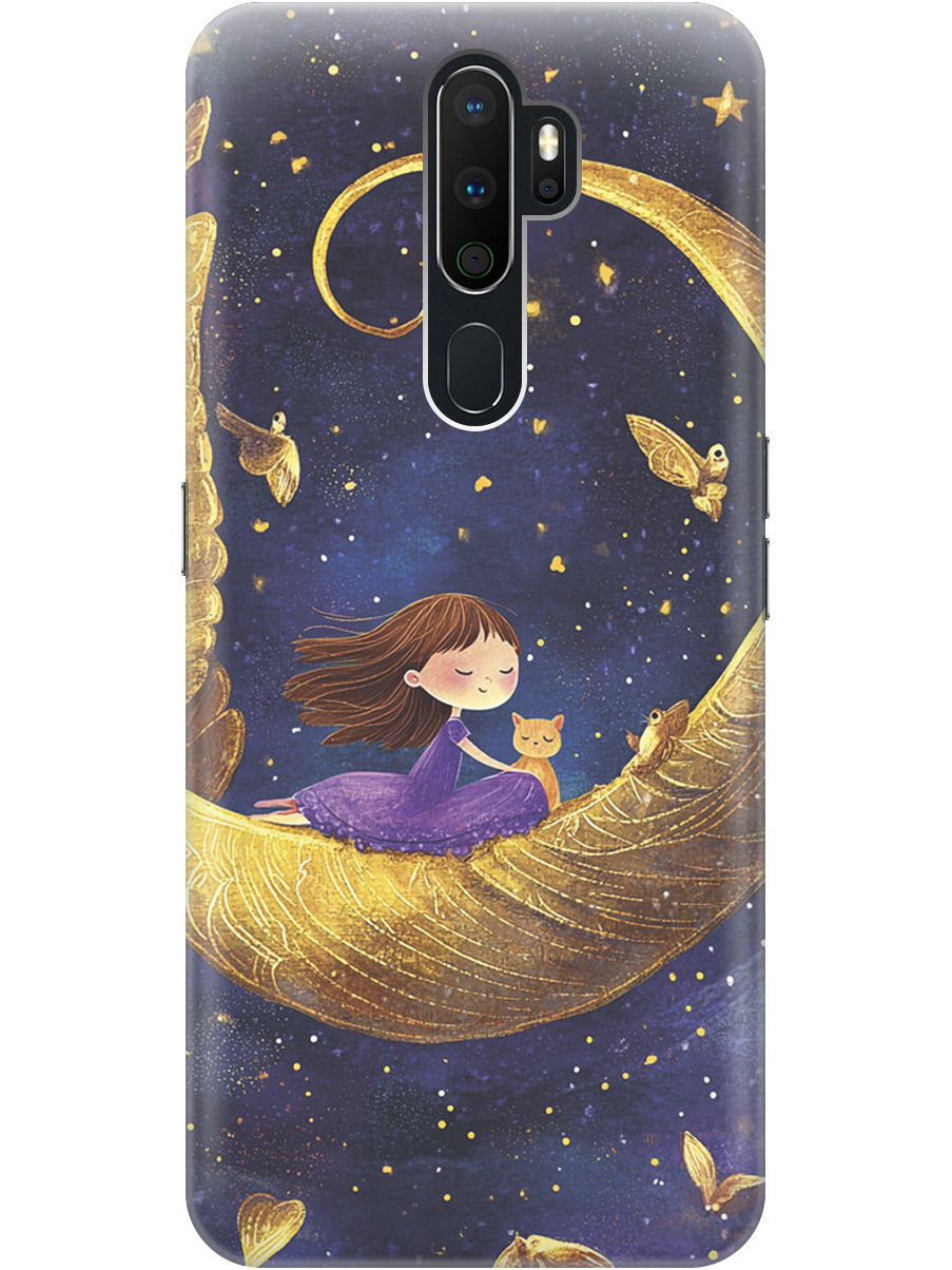 

Силиконовый чехол на Oppo A5 (2020) / A9 (2020) с принтом "Девочка и месяц", Прозрачный;золотистый;черный, 726151372