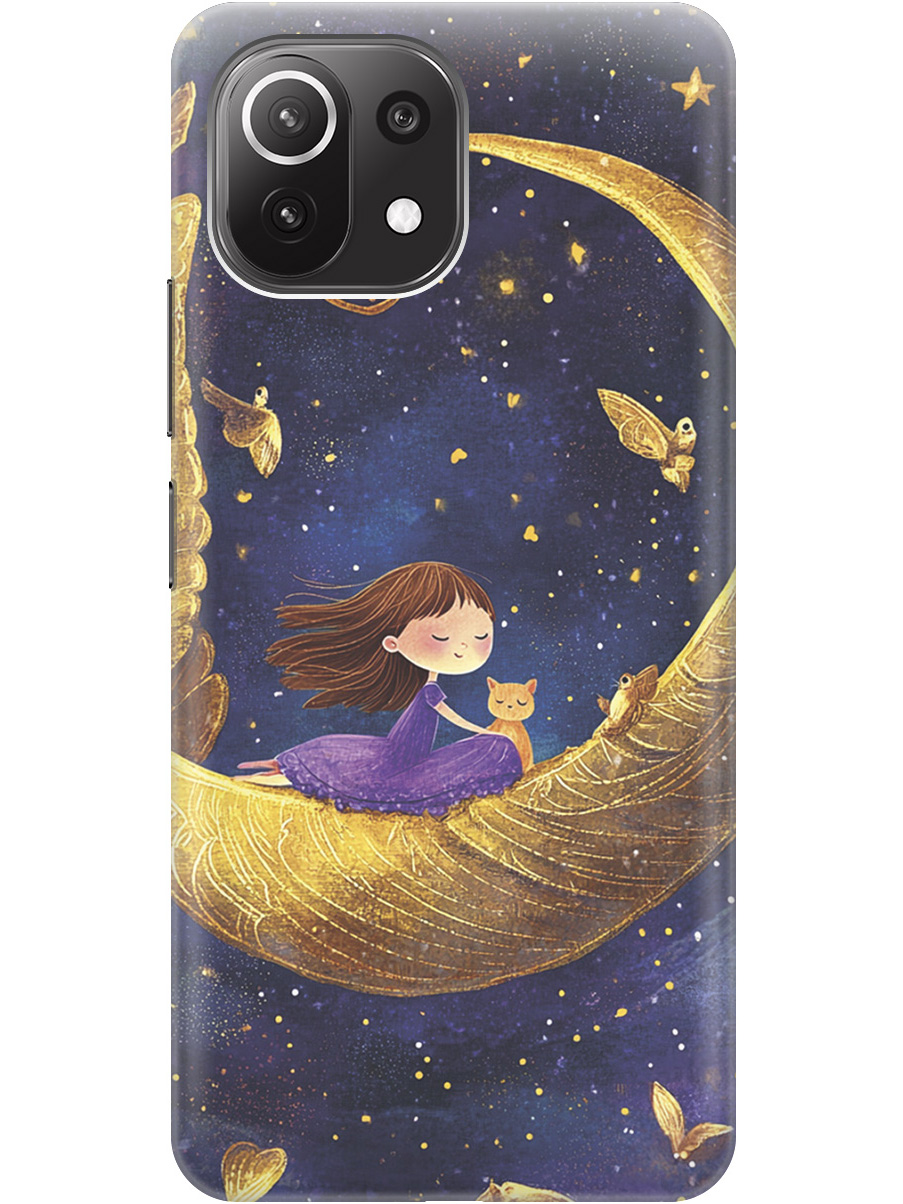

Силиконовый чехол на Xiaomi Mi 11 Lite / 11 Lite 5G с принтом "Девочка и месяц", Прозрачный;золотистый;черный, 725173372