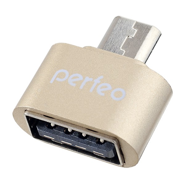 Адаптер Perfeo  USB на micro USB c OTG (PF-VI-O003 Gold) золотой
