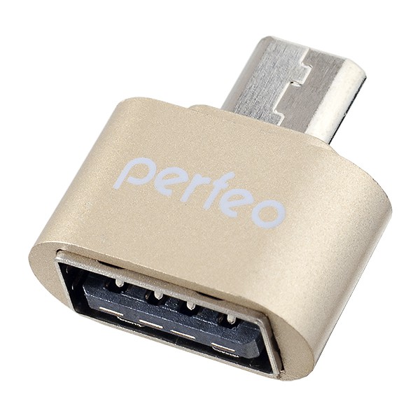 фото Адаптер perfeo usb на micro usb c otg (pf-vi-o003 gold) золотой