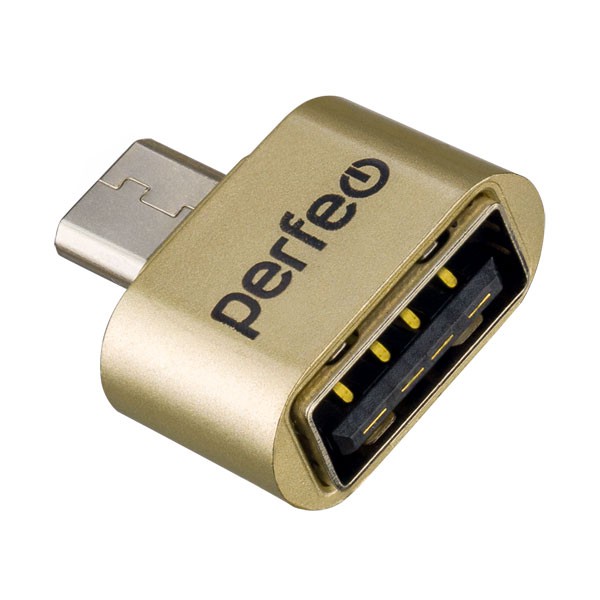 Адаптер Perfeo  USB на micro USB c OTG (PF-VI-O011 Gold) золотой