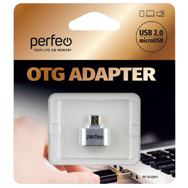 Адаптер Perfeo  USB на micro USB c OTG (PF-VI-O011 Silver) серебряный