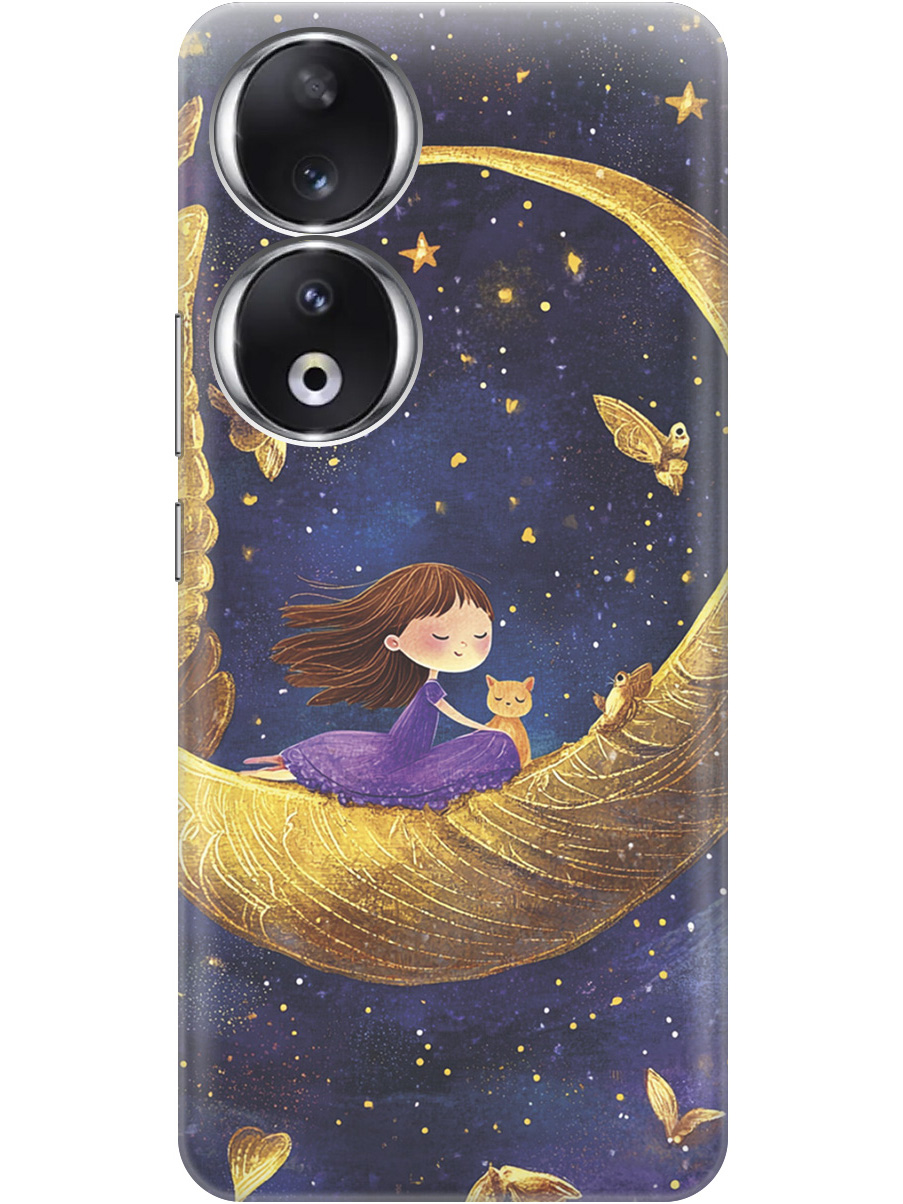 

Силиконовый чехол на Honor 90 с принтом "Девочка и месяц", Прозрачный;золотистый;черный, 772618172