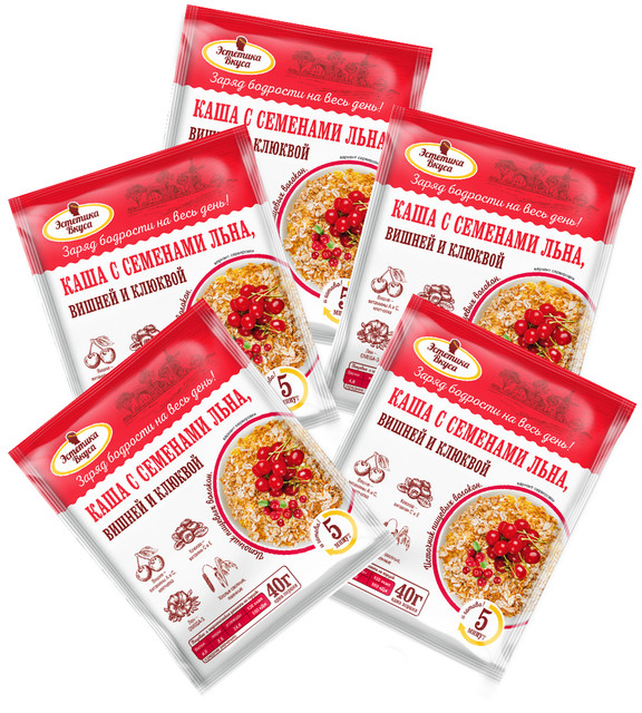 

Каша злаковая Эстетика вкуса с семенами льна, вишней и клюквой 5 шт по 40г