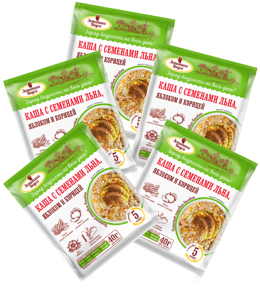 

Каша злаковая Эстетика вкуса с семенами льна, яблоком и корицей 5 шт по 40г