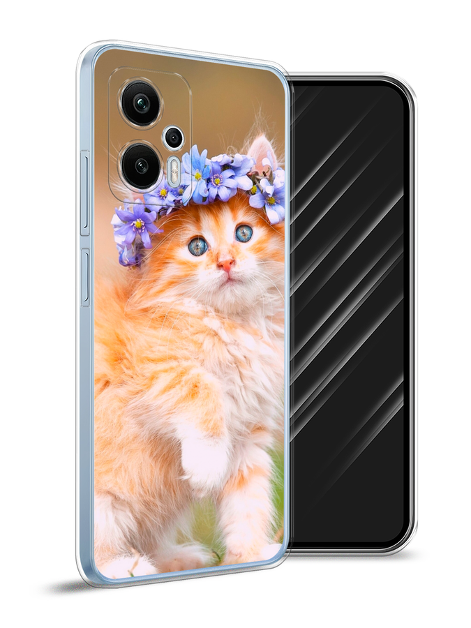 

Чехол Awog на Redmi Note 12T Pro "Рыжий кот в венке", Коричневый;синий, 319150-1