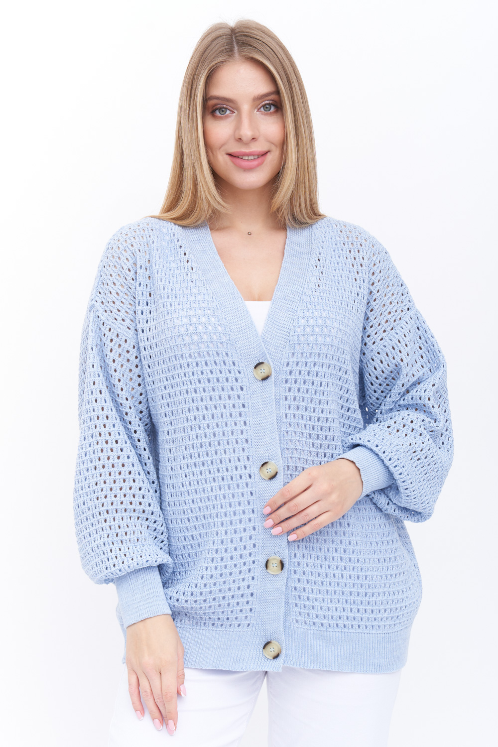 Кардиган женский Текстильная Мануфактура Д 2919 голубой 58 RU