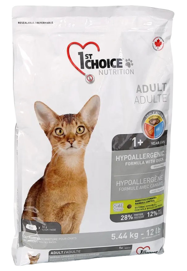 Сухой корм для кошек 1st Choice Adult Hypoallergenic утка и картофель 5,44 кг