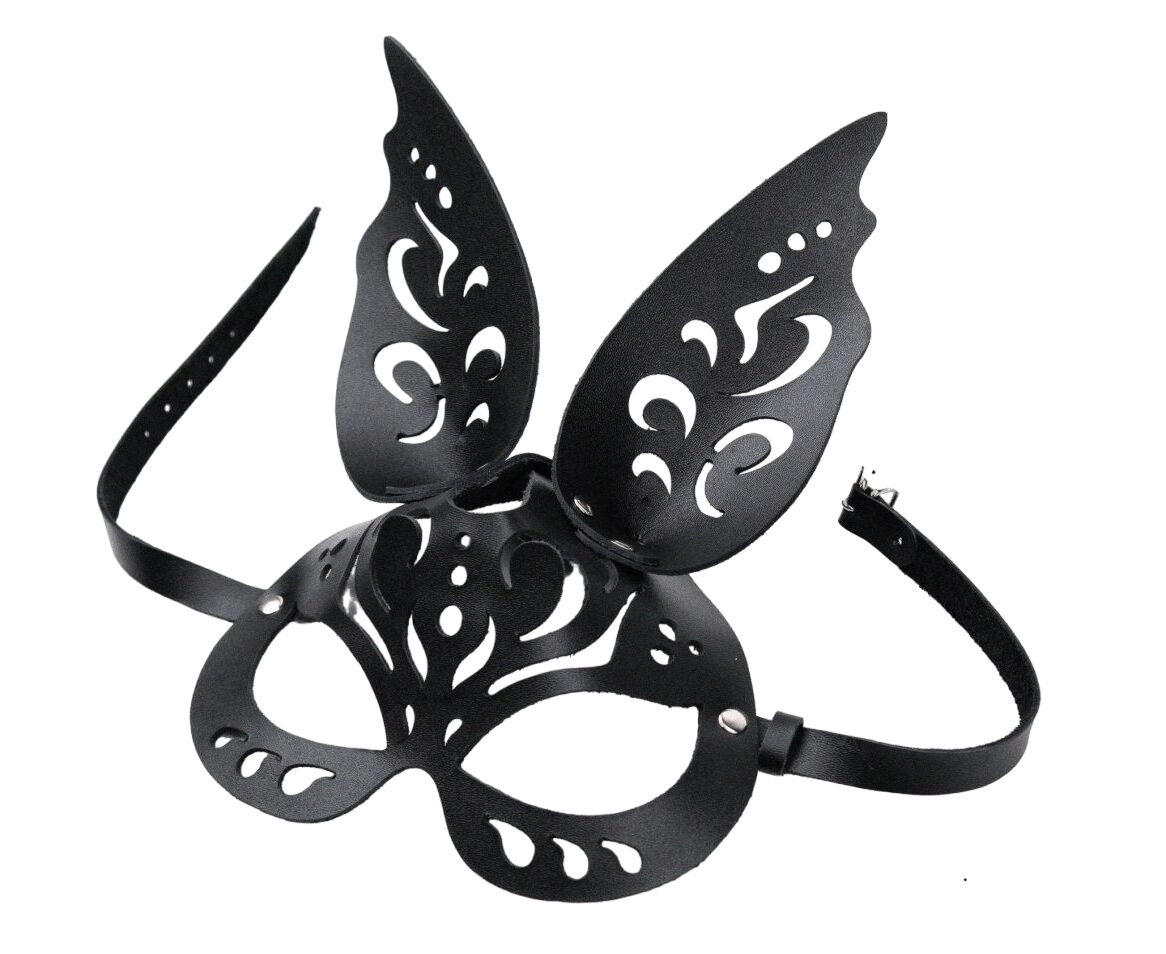 Черная ажурная маска  Зайка  с ушками