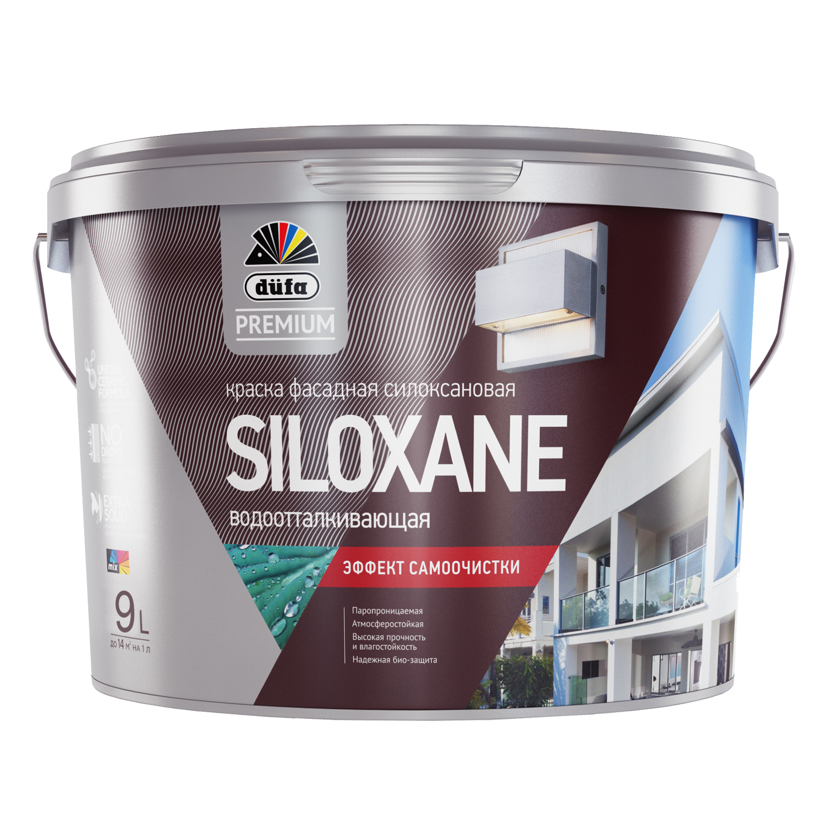 Краска Dufa Premium Siloxane водно-дисперсионная, фасадная, силоксановая, база 1, 9 л