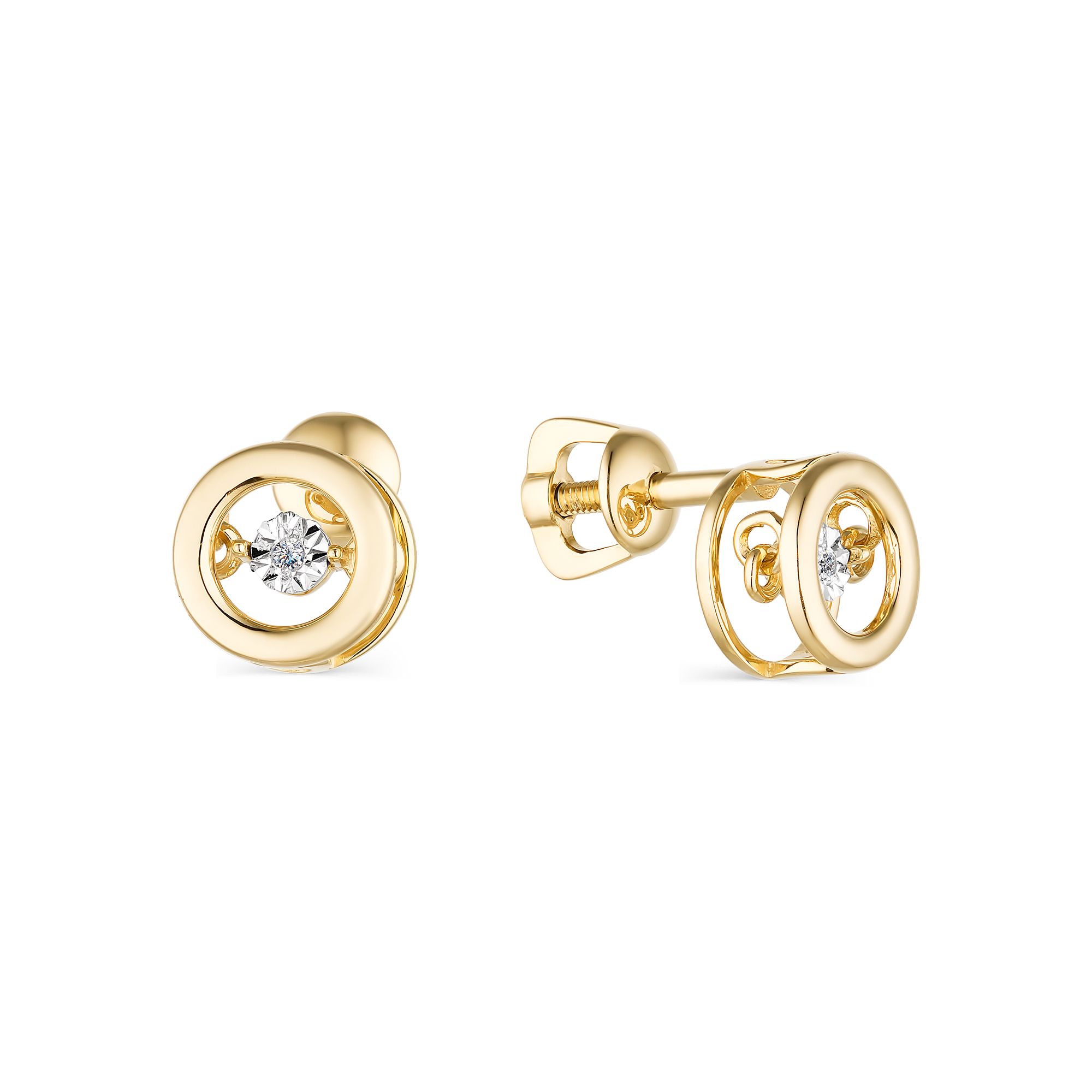 

Серьги-пусеты из желтого золота с бриллиантом АЛЬКОР 23646-300, 23646-300