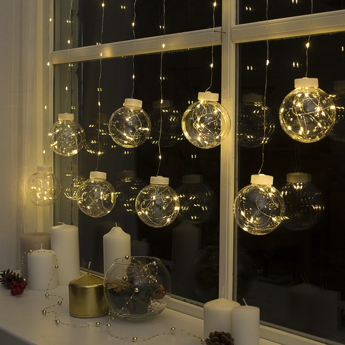 

Гирлянда «Бахрома» 2.5x0.7 м роса с насадками «Шарики», IP20, серебристая нить, 150 LED