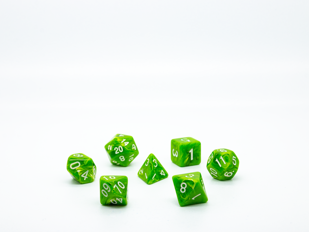 Набор кубиков для D&D, Dungeons and Dragons, ДнД, Pathfinder зелёный мрамор