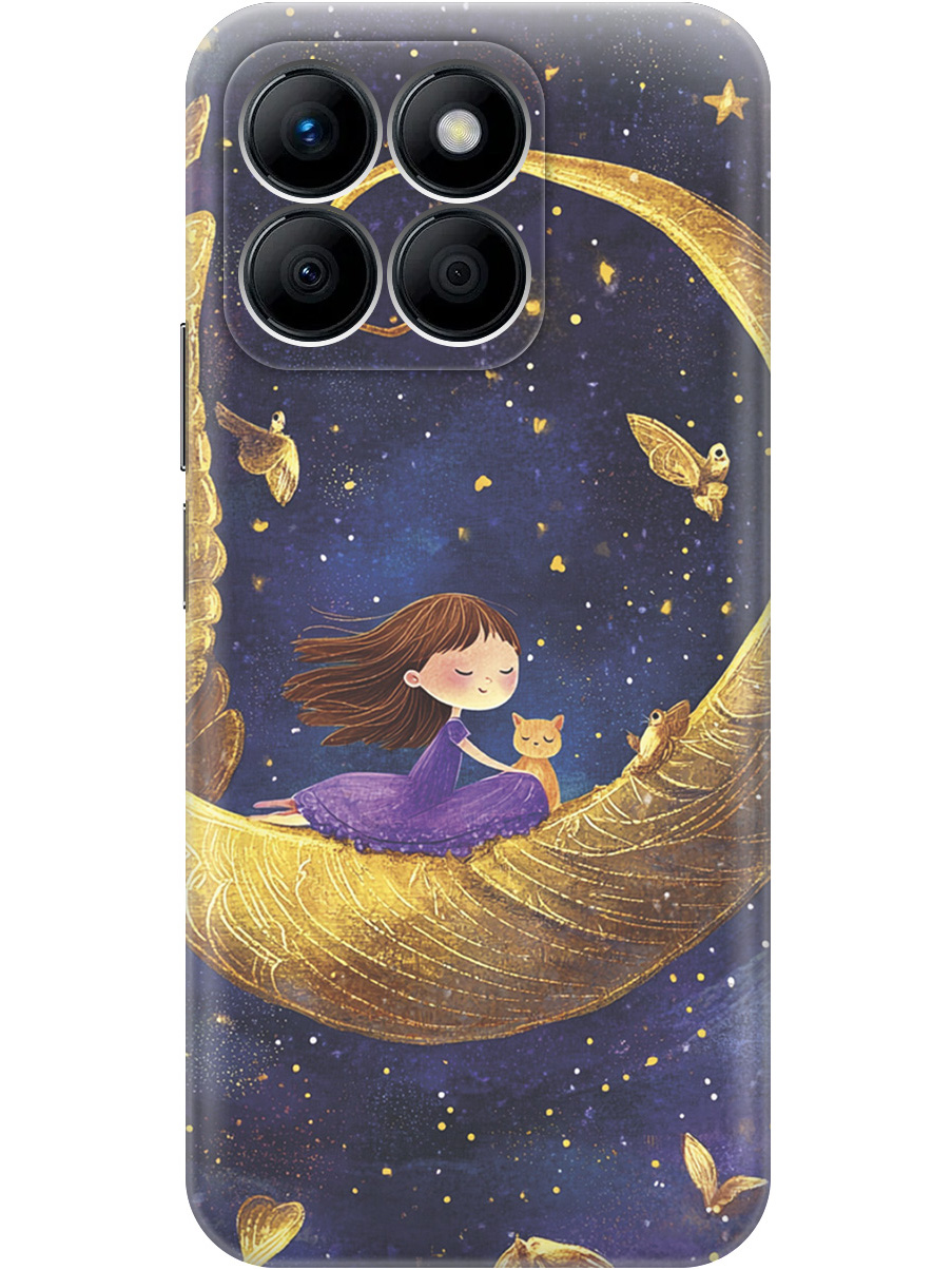 

Силиконовый чехол на Honor X8b с принтом "Девочка и месяц", Прозрачный;золотистый;черный, 781973272