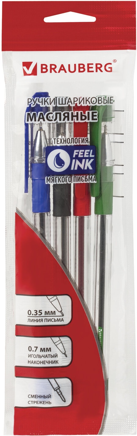 

Набор ручек шариковых Brauberg Max-Oil 142146, разноцветные, 0,7 мм, 4 шт., 142146