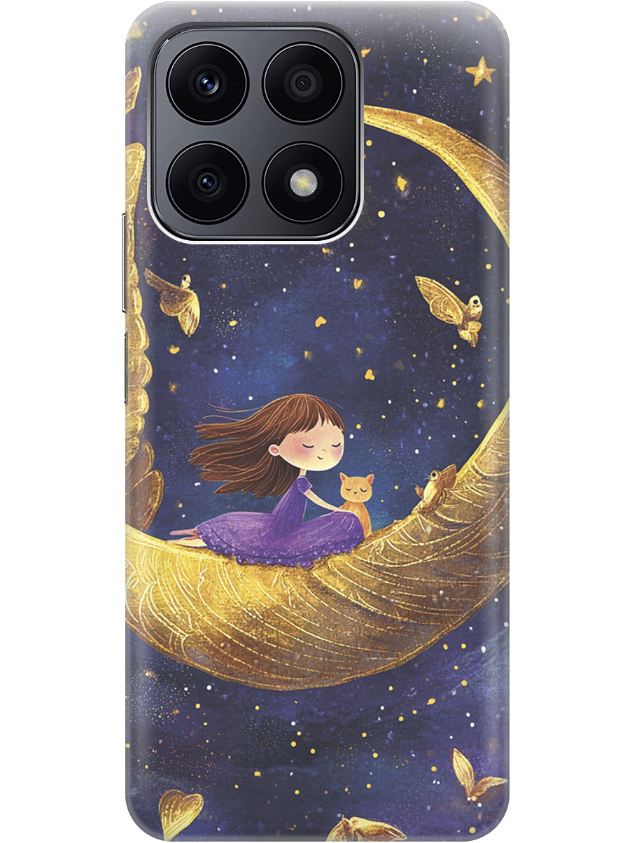 

Силиконовый чехол на Honor X8a с принтом "Девочка и месяц", Прозрачный;золотистый;черный, 768741672