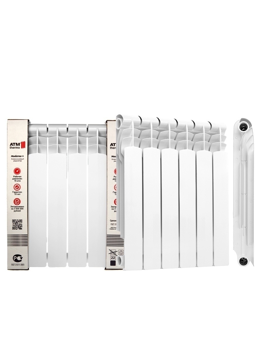 Алюминиевый радиатор ATM THERMO Moderno+ 4 секции белый (ALM50080-4)