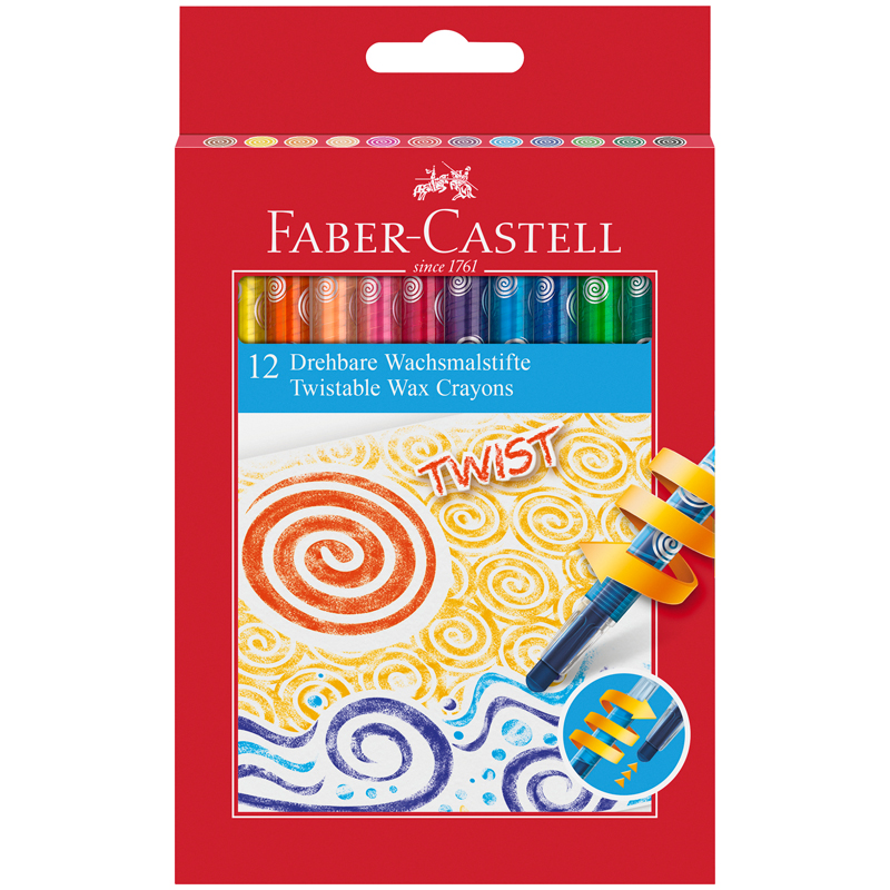 

Карандаши восковые Faber-Castell, 12 цветов. Выкручивающийся стержень, Разноцветные