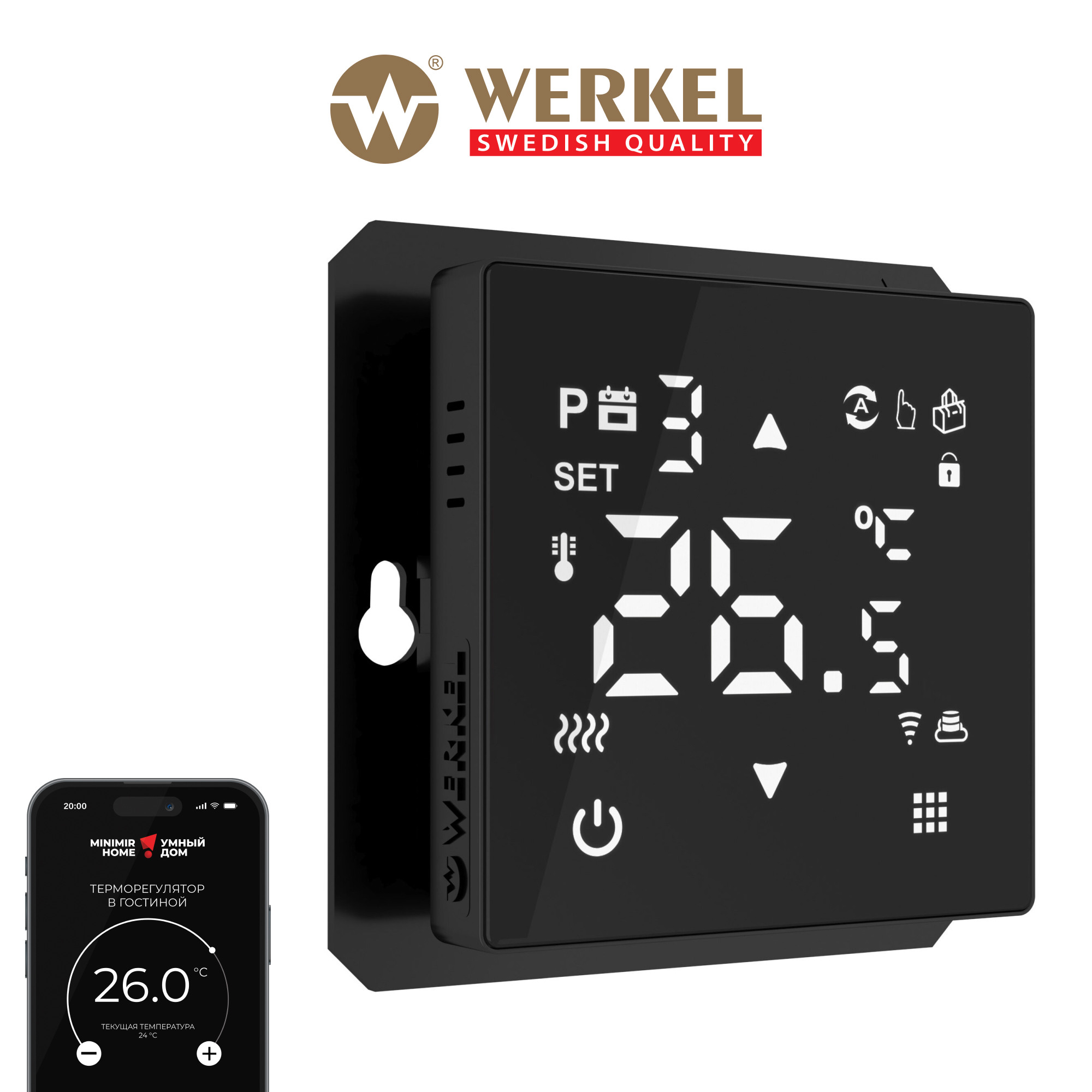 Умный сенсорный терморегулятор для теплого пола Werkel W1151208 черный Minimir Home 26780₽