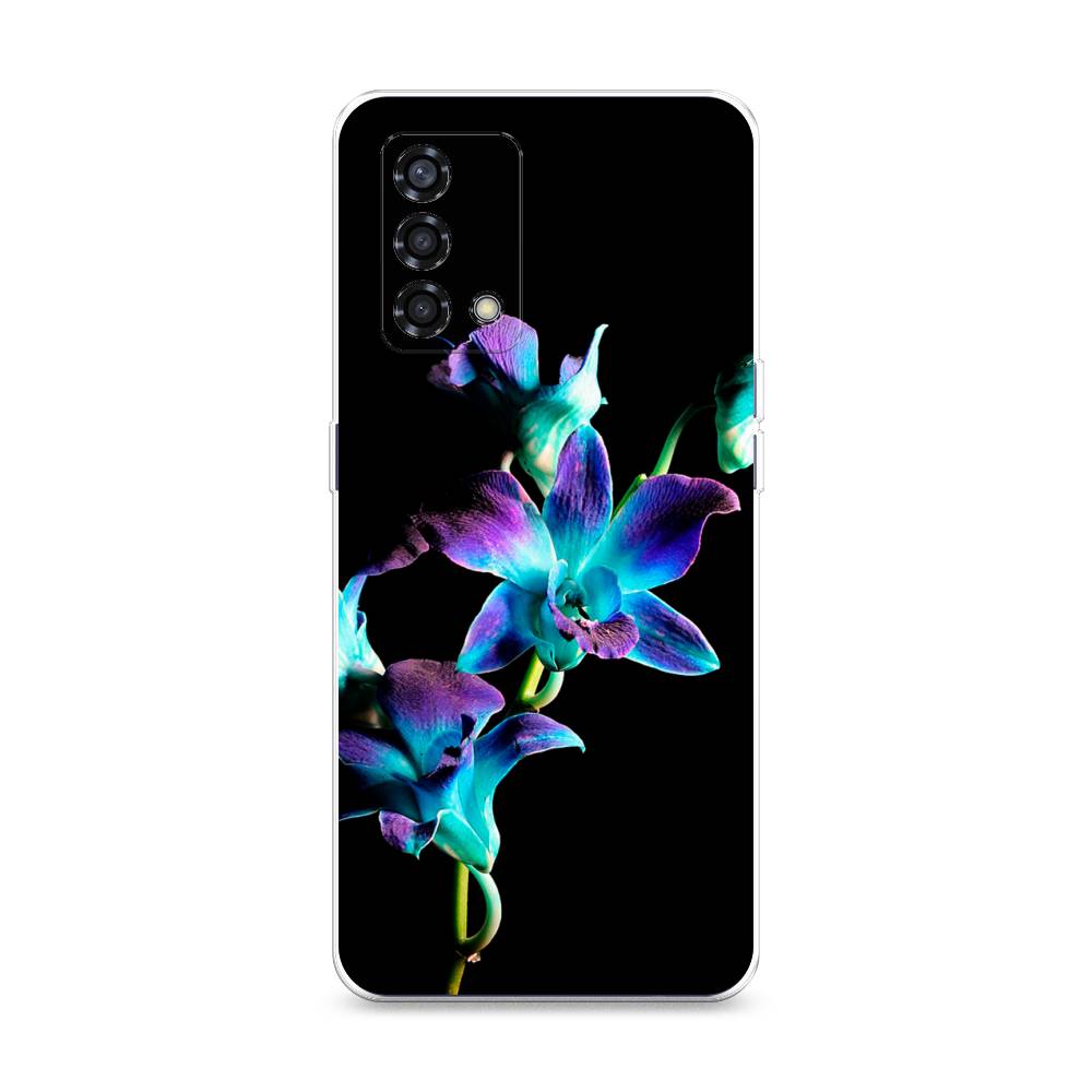 фото Силиконовый чехол "синий цветок на черном" на oppo reno 6 lite awog