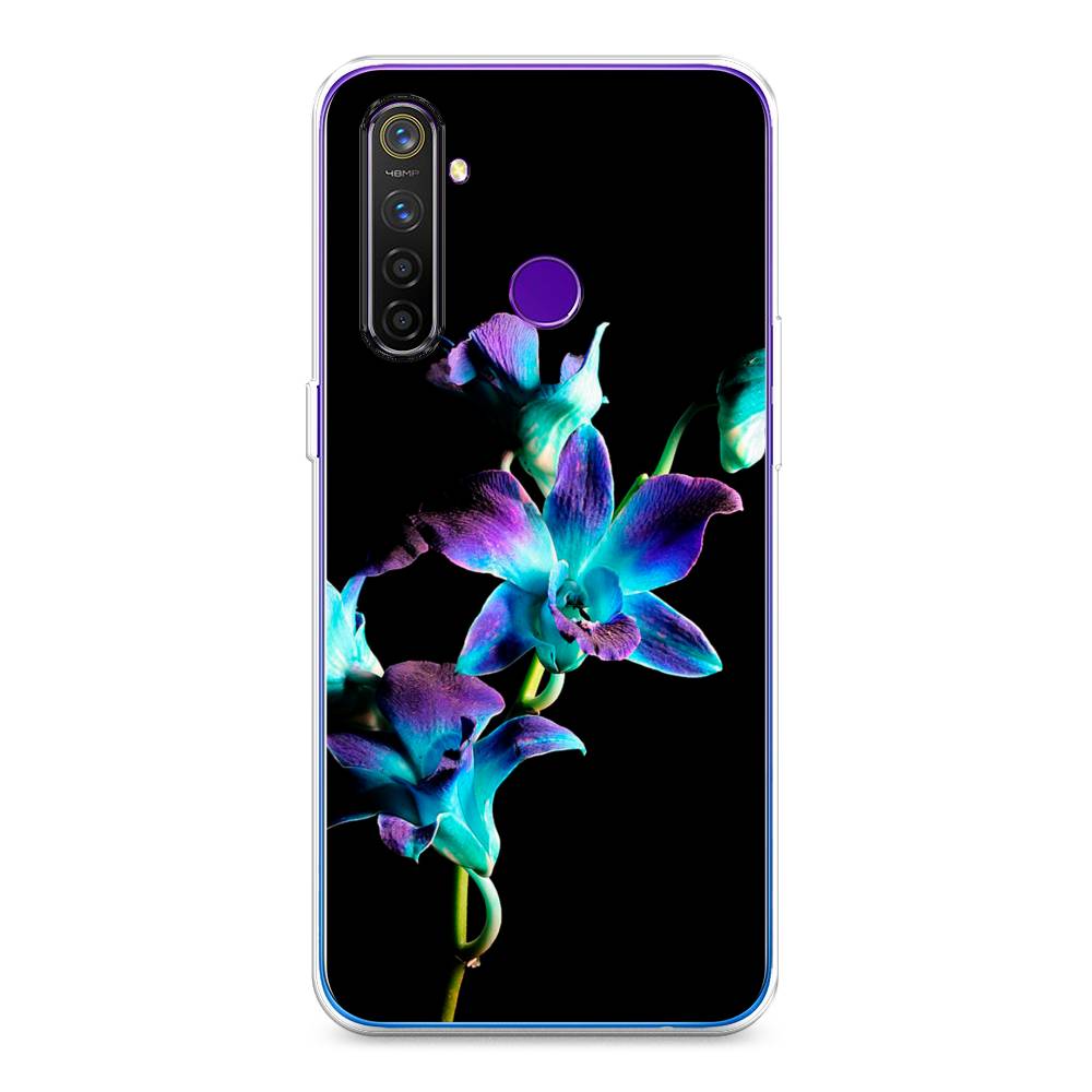 

Чехол Awog на Realme 5 Pro "Синий цветок на черном", Разноцветный, 251650-8