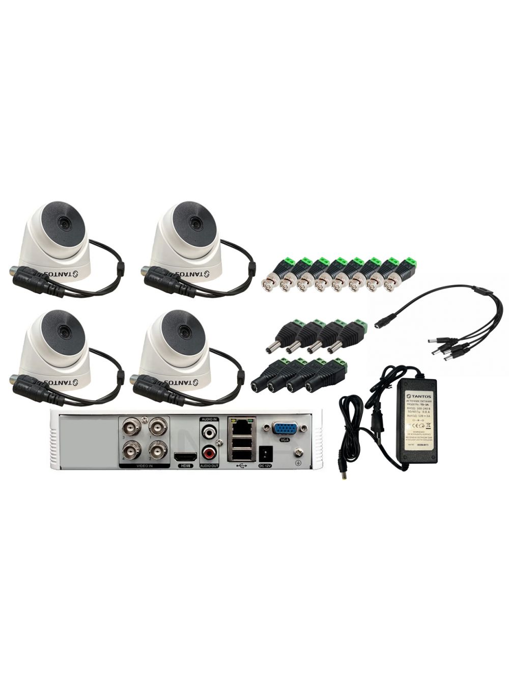 Комплект Tantos из 4-х купольных камер AHD (2Mpx/1080P/2.8mm) веб камера logitech c922 pro stream full hd 1080p 30fps 720p 60fps автофокус угол обзора 78° стереомикрофон лицензия xsplit на 3мес кабель 1 5м