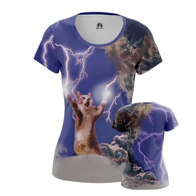 

Футболка женская teestore Кот и молнии фиолетовая M, Фиолетовый, Кот и молнии