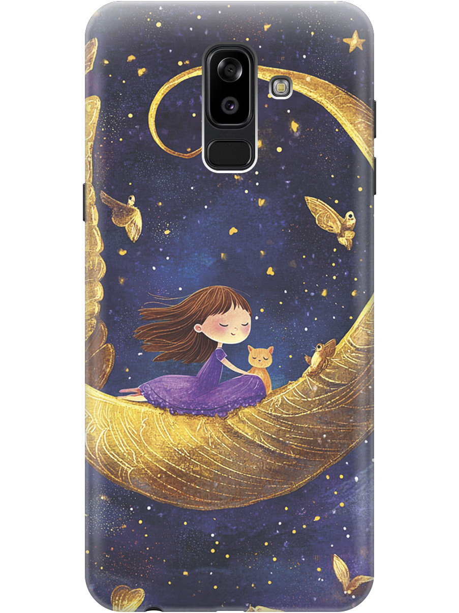 

Силиконовый чехол на Samsung Galaxy J8 с принтом "Девочка и месяц", Прозрачный;золотистый;черный, 718586872