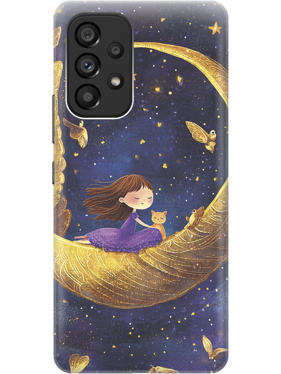 

Силиконовый чехол на Samsung Galaxy A53 5G с принтом "Девочка и месяц", Прозрачный;золотистый;черный, 740133072