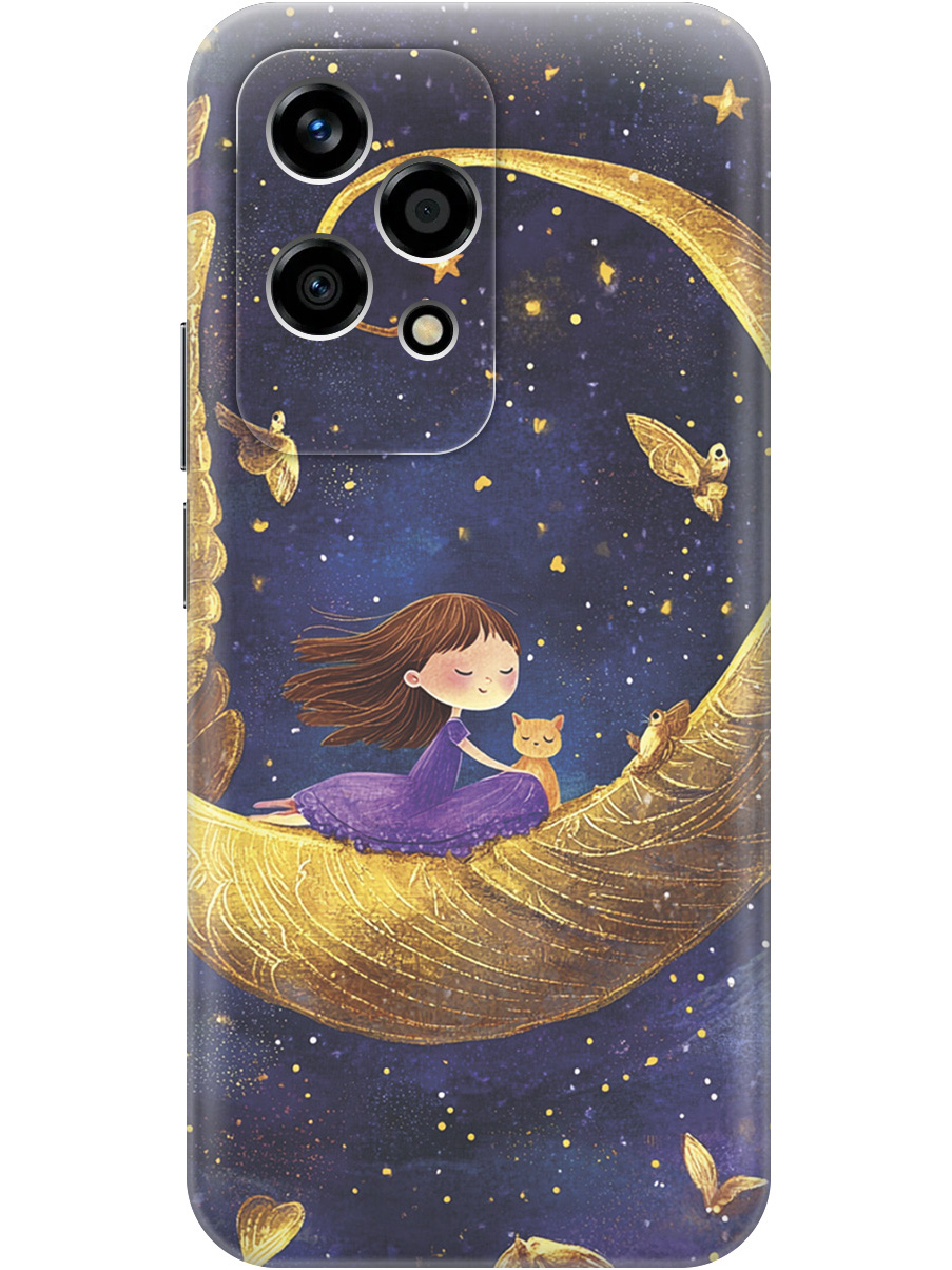 

Силиконовый чехол на Honor 200 lite с принтом "Девочка и месяц", Прозрачный;золотистый;черный, 783979072
