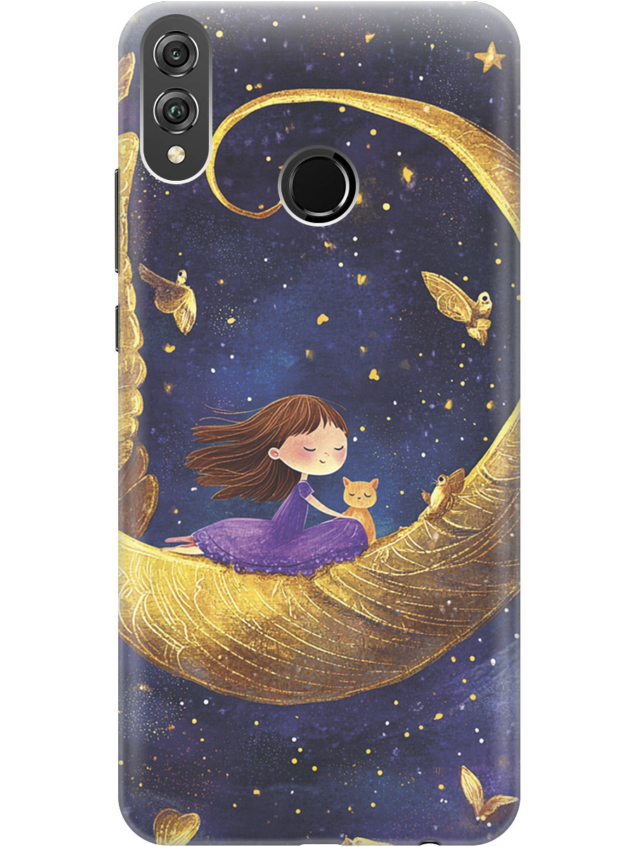 

Силиконовый чехол на Honor 8X с принтом "Девочка и месяц", Прозрачный;золотистый;черный, 719355572