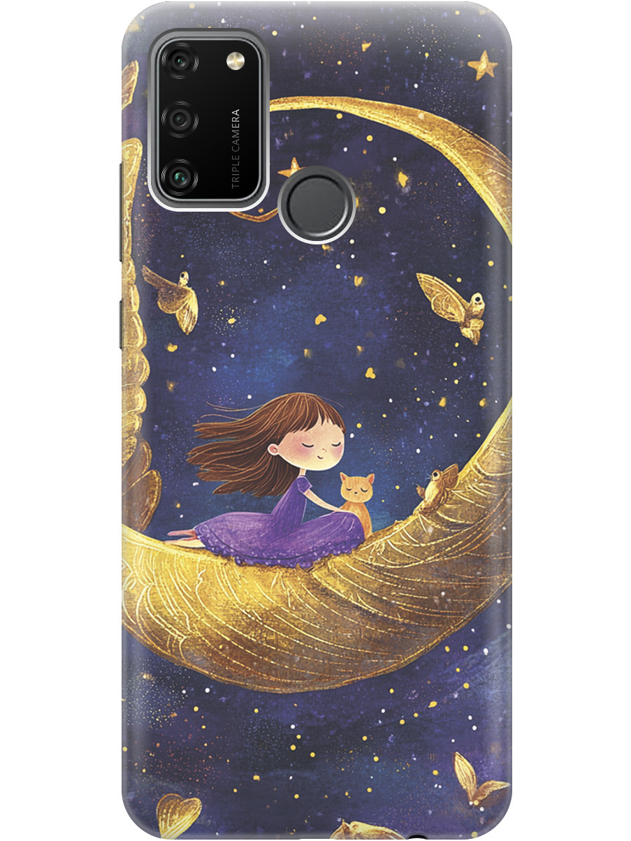 

Силиконовый чехол на Honor 9A с принтом "Девочка и месяц", Прозрачный;золотистый;черный, 722942072