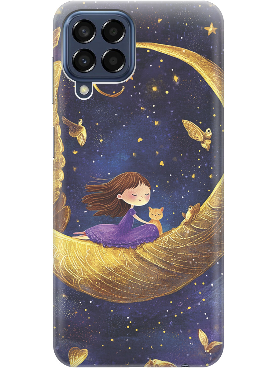 

Силиконовый чехол на Samsung Galaxy M33 5G с принтом "Девочка и месяц", Прозрачный;золотистый;черный, 740187572