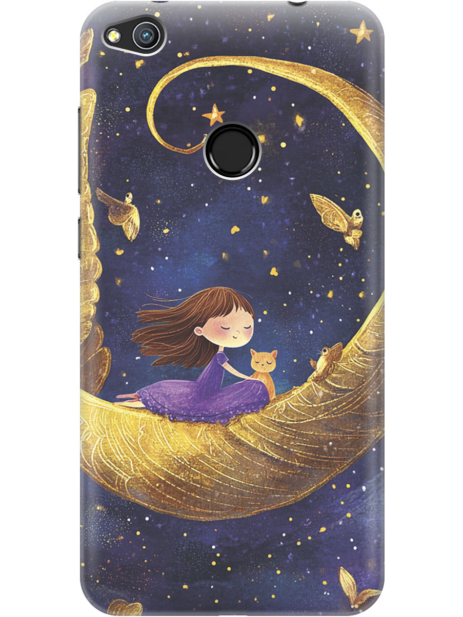 

Силиконовый чехол на Honor 8 Lite / Huawei P8 Lite (2017) с принтом "Девочка и месяц", Прозрачный;золотистый;черный, 714714572