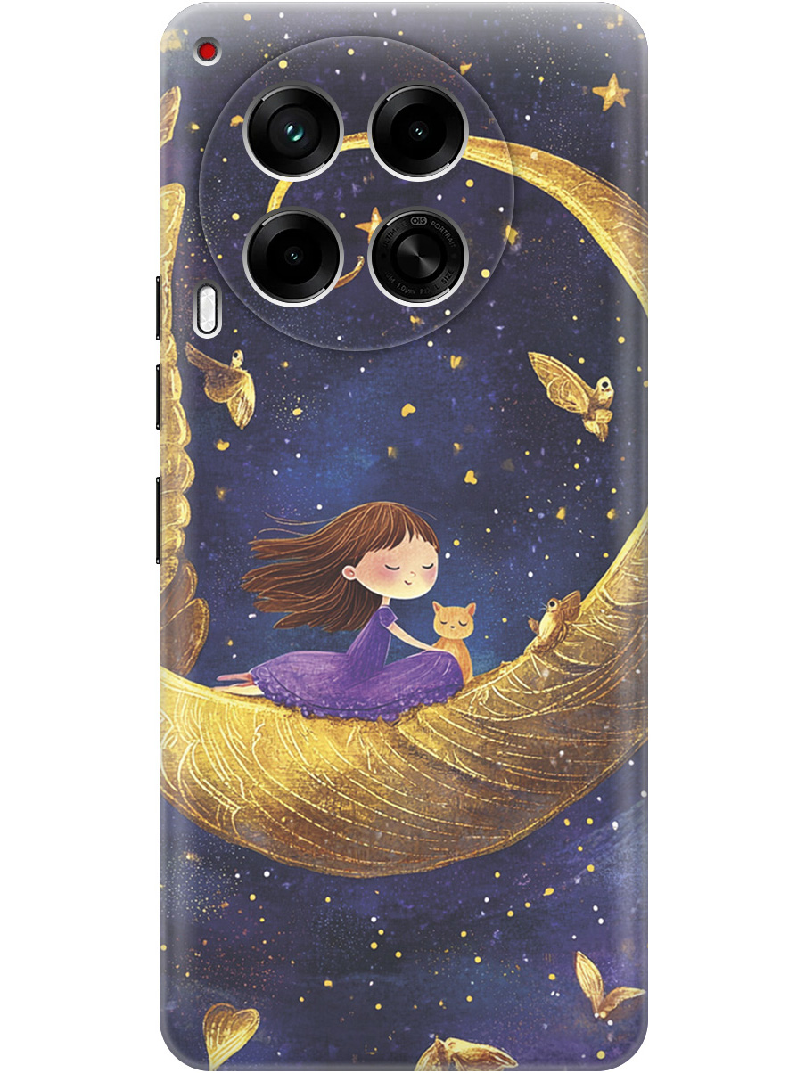 

Силиконовый чехол на Tecno Camon 30 4g / 30 5g с принтом "Девочка и месяц", Прозрачный;золотистый;черный, 782632472