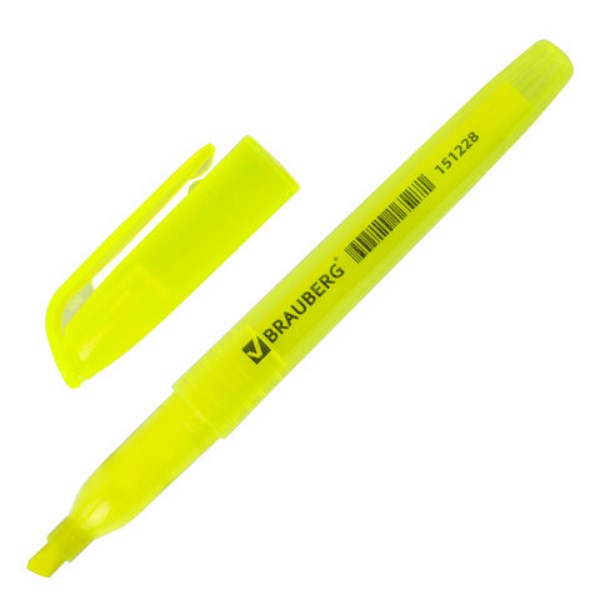 

Текстмаркер BRAUBERG Vivid, круглый корпус, скошенный наконечник 1-3 мм, лимонный, Желтый, 151228