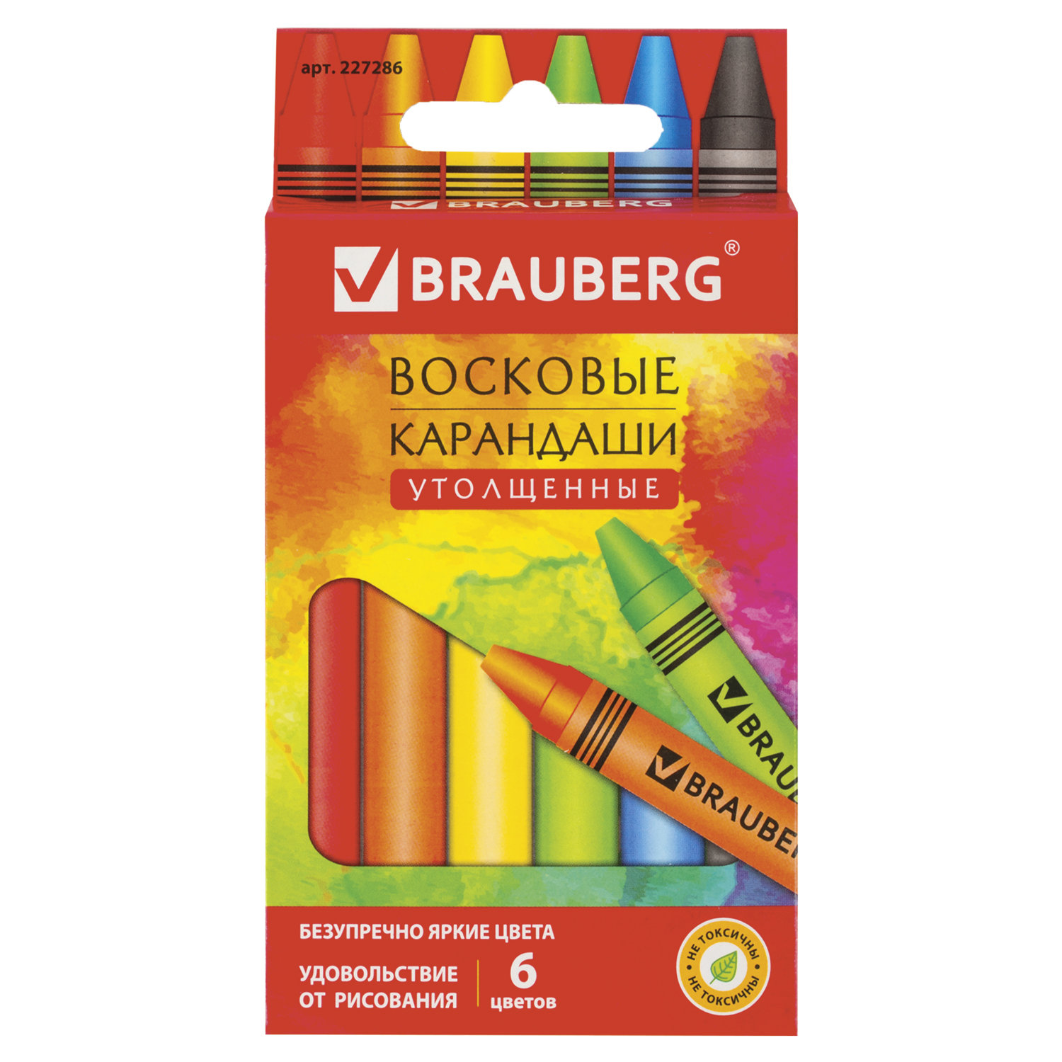 Купить Восковые карандаши утолщенные BRAUBERG АКАДЕМИЯ 6 цветов 227286, Greenwich Line,